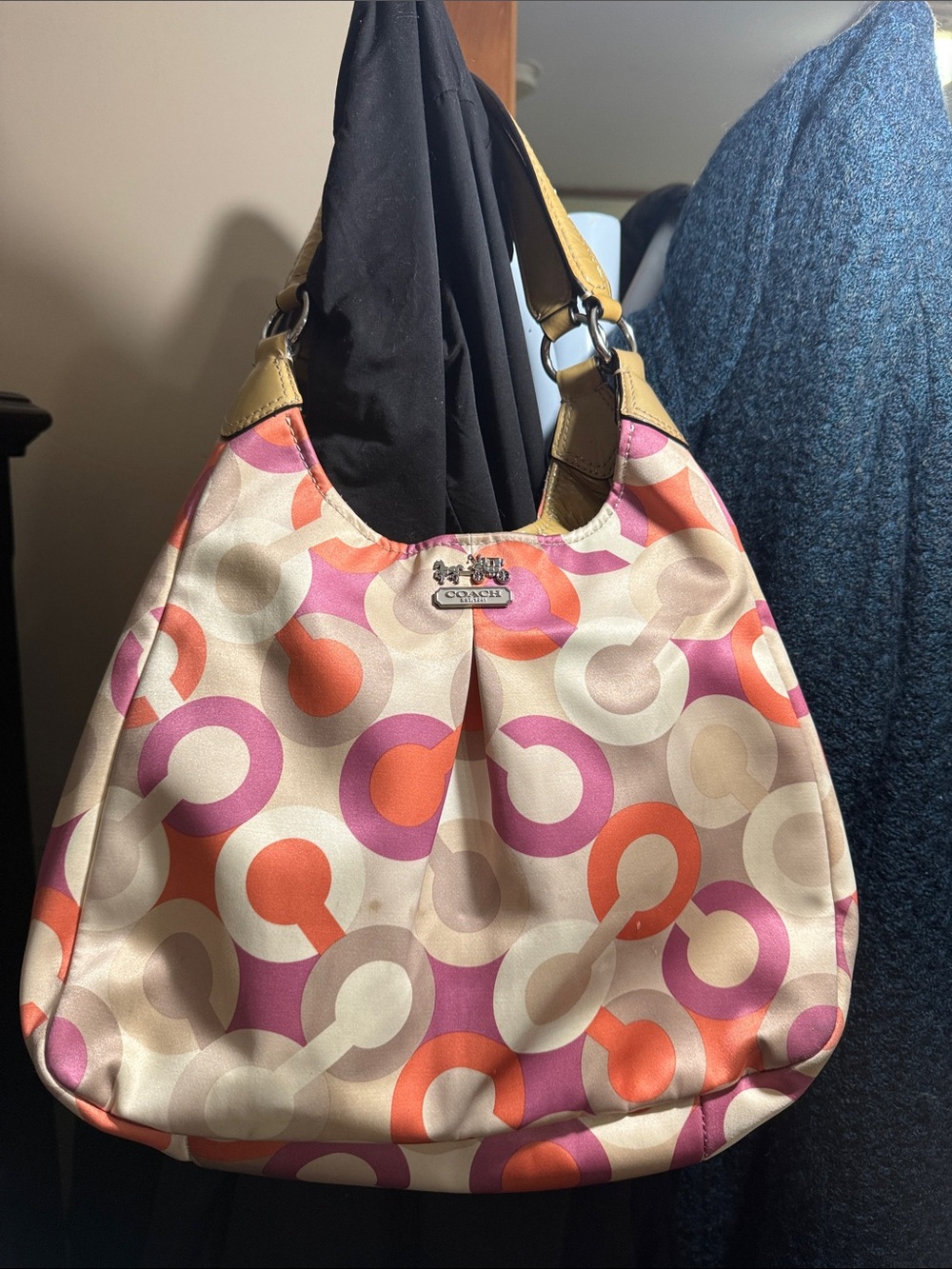 Coach Multicolor Circle-Print Shoulder Hobo — Pink, Orange, Cream, Tan